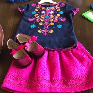 Genuine kids top skirt shoe set.